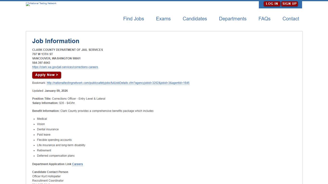 CLARK COUNTY DEPARTMENT OF JAIL SERVICES Job Details National Testing Network