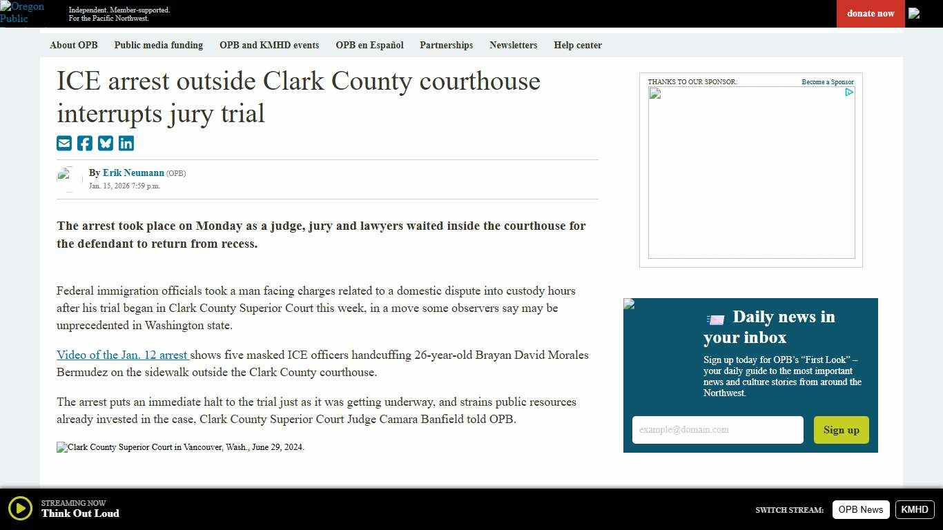 ICE arrest outside Clark County courthouse interrupts jury trial - OPB