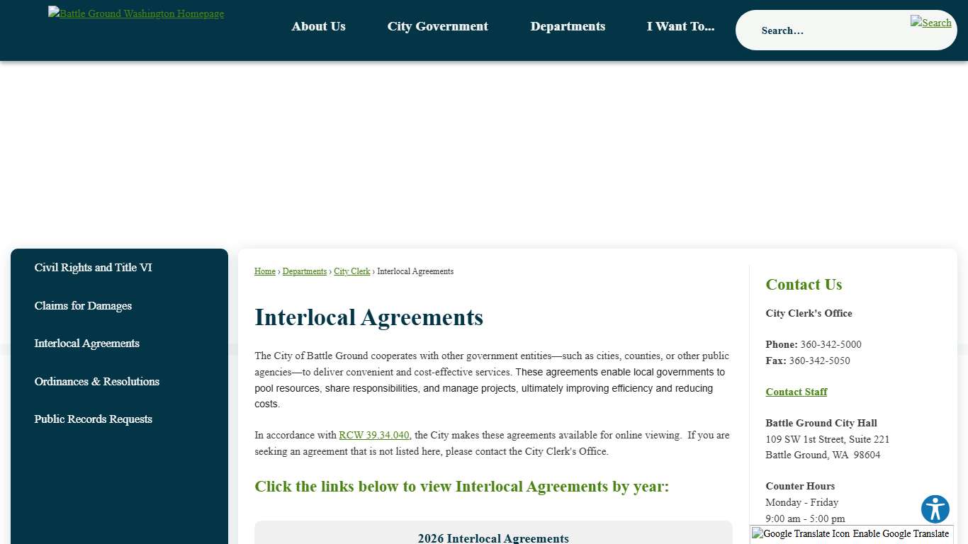 Interlocal Agreements Battle Ground, WA - Official Website